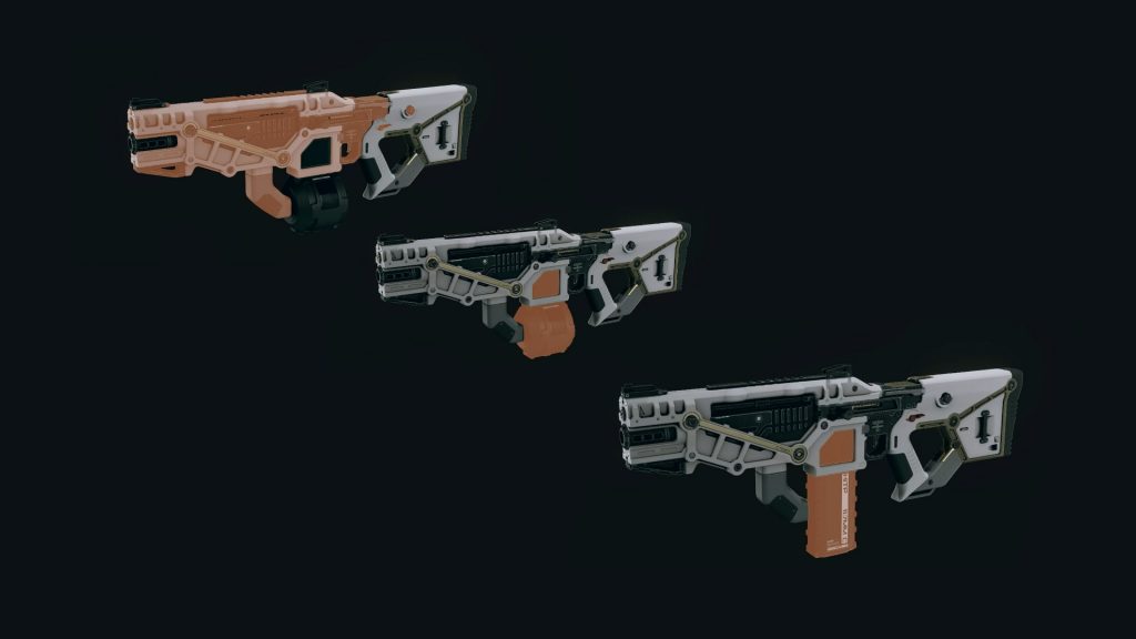 Screenshot of demonstrating several Starfield weapon mods.