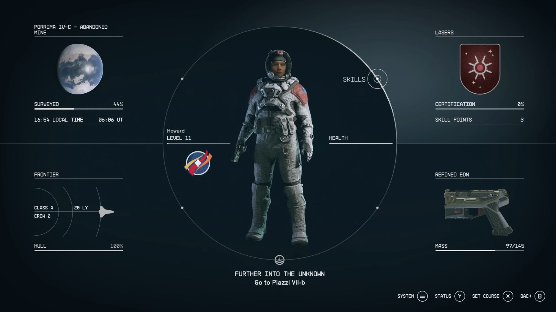 Screenshot of an in-game menu including the Starfield carry weight capacity