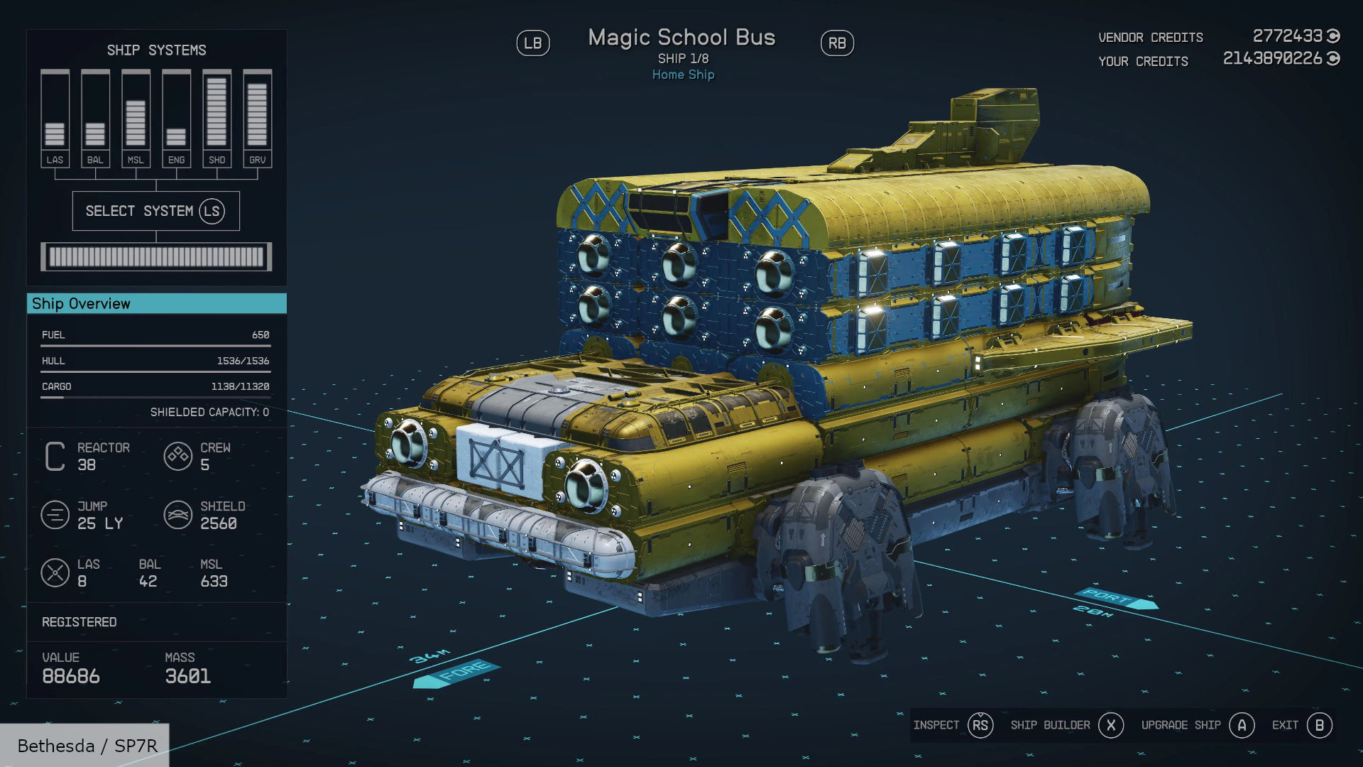 Screenshot of the Starfield Magic School Bus build in the edit menu