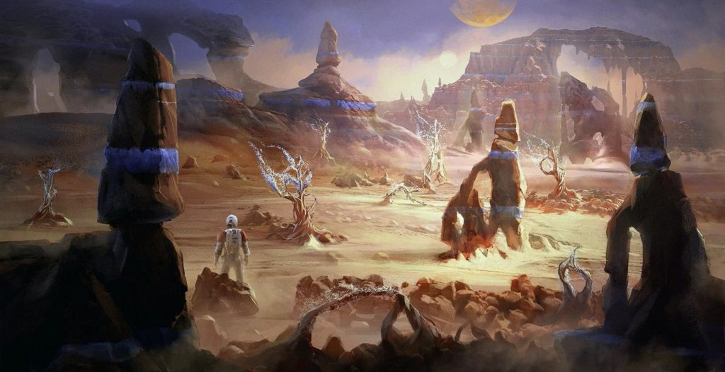 Starfield concept art of a desert biome on an unknown world.