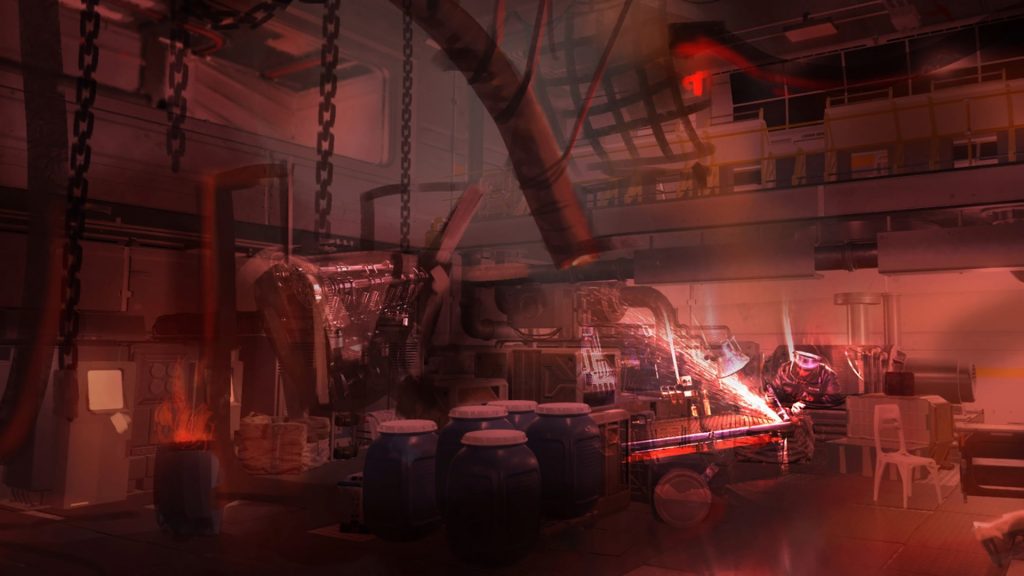 Starfield concept art of a workshop or foundry.