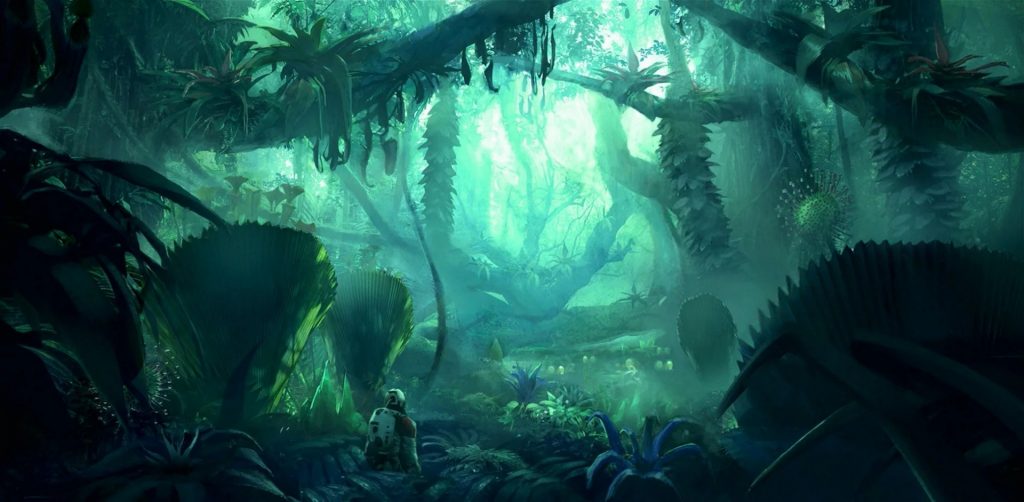 Starfield concept art of a jungle world.