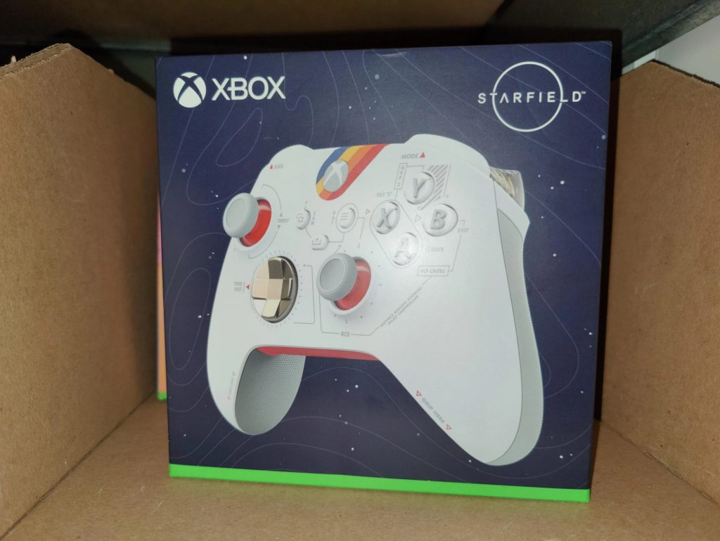 A Starfield controller box that appears to have arrived in a retail store - front
