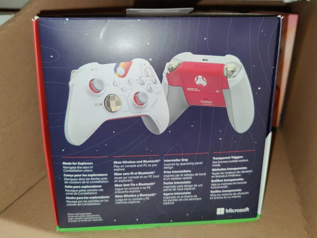 A Starfield controller box that appears to have arrived in a retail store - back