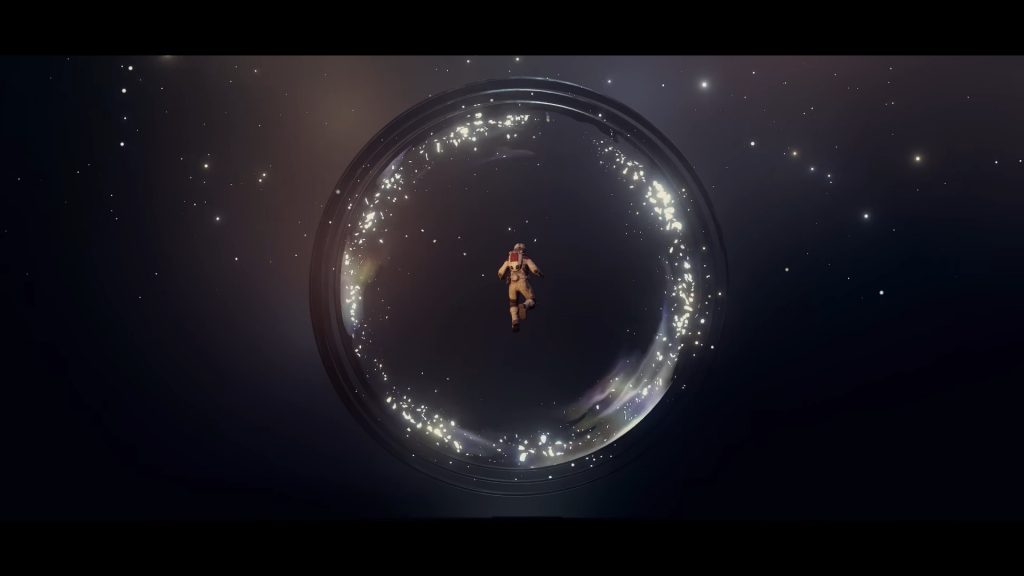 A 1920x1080 Starfield wallpaper showing the portal from the launch date announcement trailer